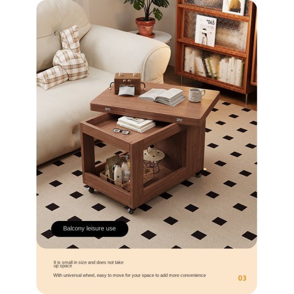 Solid Wood Modern Sofa Side Coffee Table Mobile Storage Table with Foldable Design for Living Room Furniture Bedroom Balcony