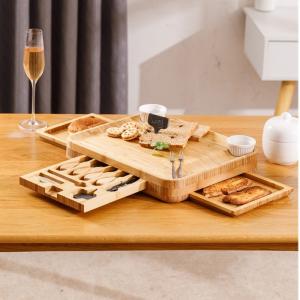 Customized Logo Acceptable Bamboo Charcuterie Cheese Board With Hidden Knife Set