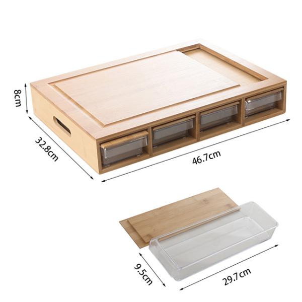 Bamboo Cutting Board with 4 Drawer Organizer Trays Space-Saving Kitchen Essential