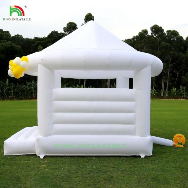 Custom White Inflatable Bounce Castle Party Wedding Bouncer House With Circular Roof