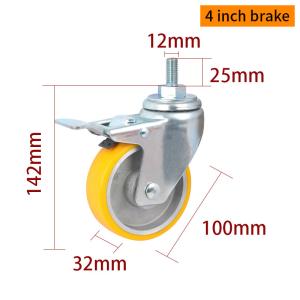 EDL Medium Duty 4inch 150kg Yellow TPU Threaded Caster by Swivel and Brake type