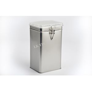 Silver Sandblasting Rectangular Coffee Tea Tin Containers With Plastic Lid