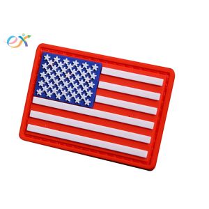 Embossing Military USA flag Soft PVC Rubber Patch With Loop and Hook Backing
