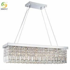 5 Light Crystal Pendant Light Glass Dimmable Square / Rectangle Chandelier