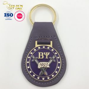 Personalized Leather Key Chain Brass Custom Soft Enamel Nickel Plated