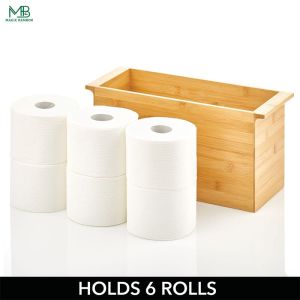 Bamboo Paper Towel Roll Storage Container Organizer for Bathroom