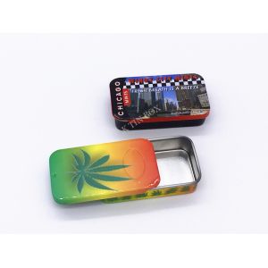 Printed Sliding Lid Small Metal Rectangular Tin Can With Printing And Embossing