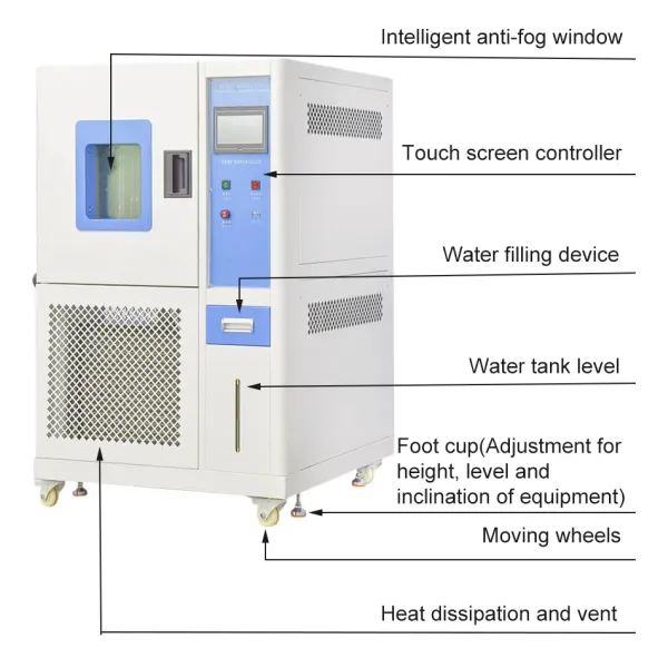 Compact Constant Humidity Temperature Test Chamber with USB Connectivity and Wide Temperature Range -70~180ºC and Humidity Range 20%~98%