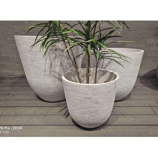 Curved Wavy Lines Minic Woven Fabrics Grey Round Fiber Clay Planter Low