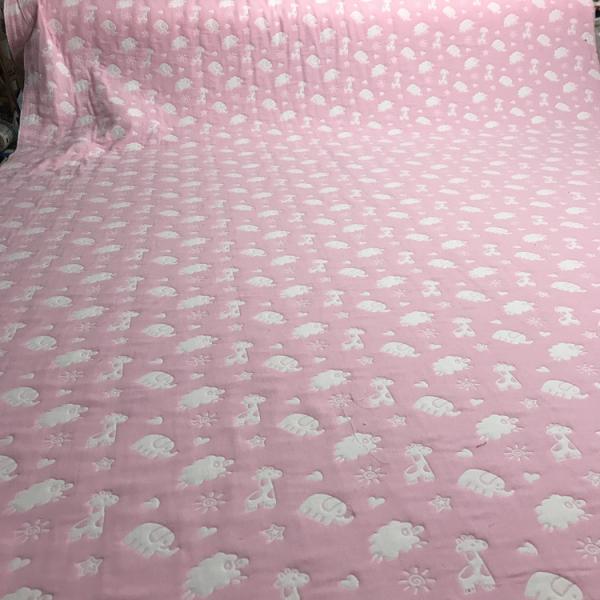 20S Dyed Yarn White Jacquard Cotton Fabric Four Layer Soft Touch