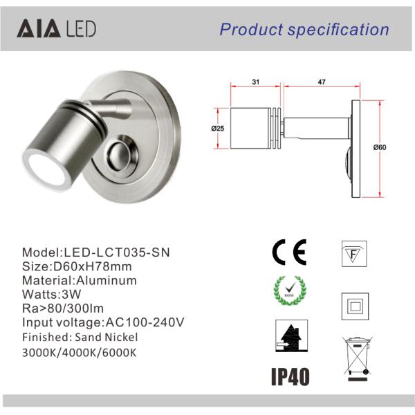 Surface mounted bed led wall reading lamp led headboard wall light 3W led bedside wall lights
