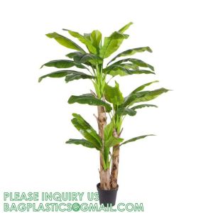 Artificial Plants Fake Banana Tree with Green Leaves in Plastic Pot Faux
