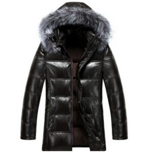Wholesale Cool Winters Hooded Anorak Jacket With Fur Hood , Mens Padded Leather Jacket from china suppliers