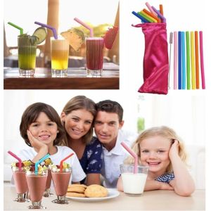 Anti-Cutting Mouth Flexible Silicone Straw Metal Straw With Silicon Tip Sleeve