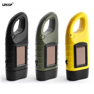 Hand Cranked Solar LED Flashlight Rechargeable Emergency Mountaineering Buckle