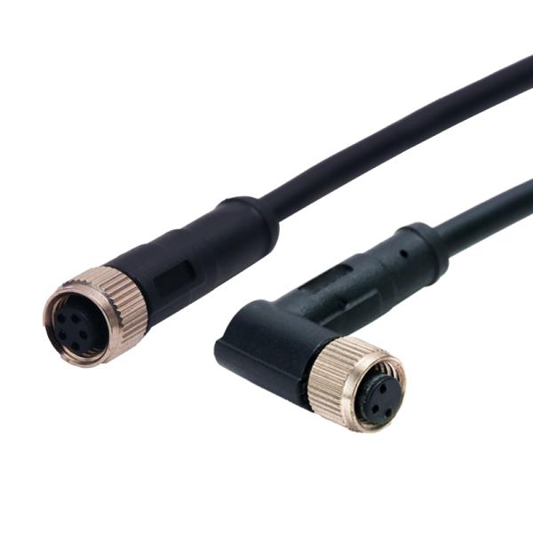 M8 3pins Female To Female Overmold Connector M8 R/A Molding Shielded Connector