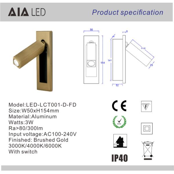Modern led headboard wall light adjustable led wall lamp interior 3W led reading lights for hotel