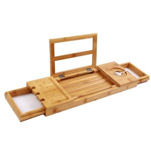 Modern Bath Bamboo Tray Caddy Extendable Bath Rack Tray