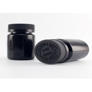 Black Color 75cc Medicine Pill Bottles Round Shape With Childproof Cap