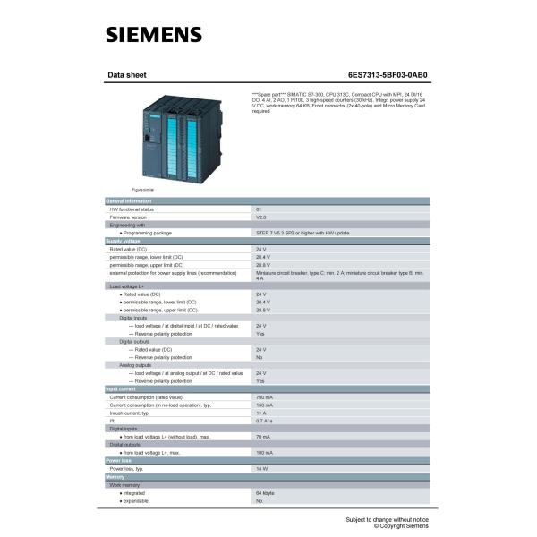 6ES7313-5BF03-0AB0 Siemens SIMATIC S7-300 CPU 312 CPU With MPI Original PLC Supplier