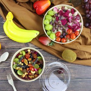 1300ml Kraft PLA Biodegradable Salad Paper Bowl With Plastic Lid