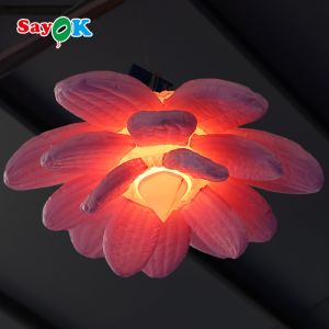Customized Purple Giant Hanging Lotus Flower Inflatable LED Light Flowers For