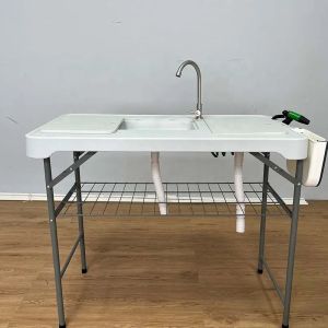 Convenient Outdoor Camping Folding Fish Fillet Table with Sink and Alumium Frame