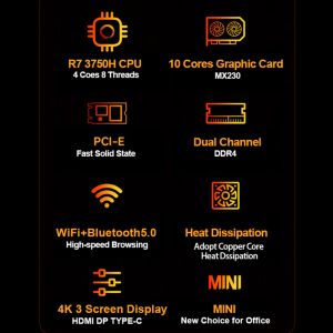 AMD Ryzen7 3750H Personal Mini Computer With DDR4 RAM Support 4K HD Display