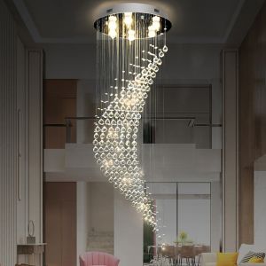 Long Staircase Crystal Chandelier LED Modern Lamp Luxury Spiral Hanging Light(WH