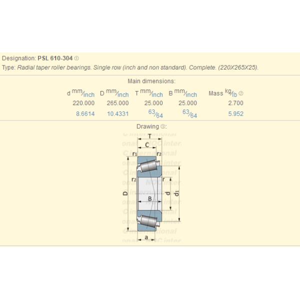 INA (Slovakia) Radial taper roller bearings. Single row PSL 610-304