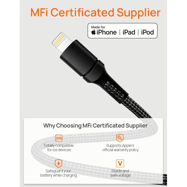 Focuses Nylon Braided USB Lightning Charging Cable For Data Transimission