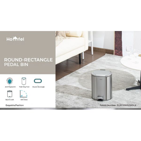 Rectangular Soft Close Pedal Bin with ANTI-FINGERPRINT Function and Durable Stainless Steel Material rounded rectangle trash can