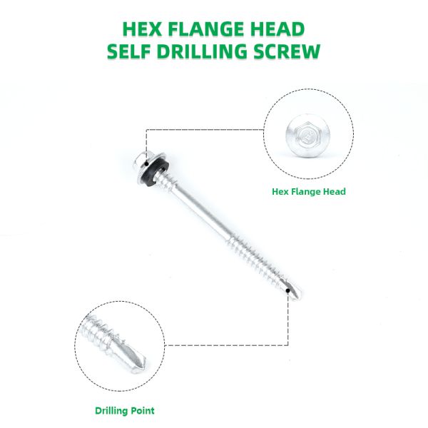 Metric Yellow Hexagon Head Double Thread Self Drilling Screws with EPDM Washer