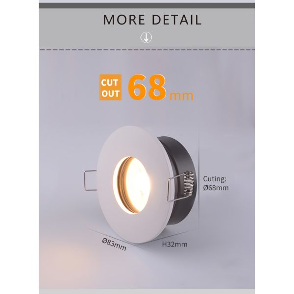 Recessed LED Waterproof IP65 Downlight For Bathroom Kitchen