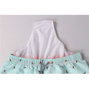 Contrast Color Waistband Hawaiian Print Swim Trunks With Mesh Brief