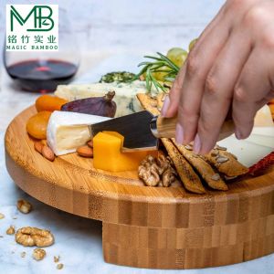 Multifunctional Bamboo Cheese Deli Cutting Board With 4 Knives For Kitchen