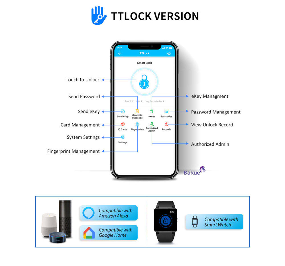 Bluetooth Fireproof Smart Door Lock Black Silver with Card Code Fingerprint APP WiFi Gross Weight 285Kg Secure Entry System