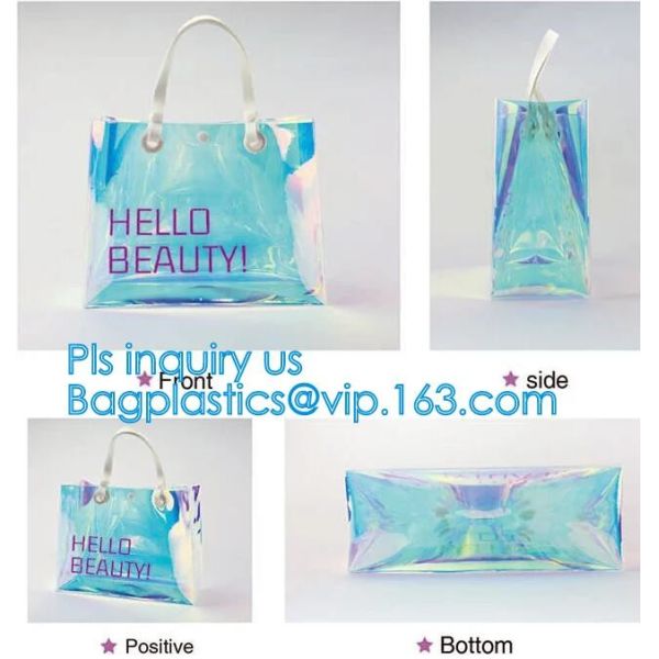 waterproof shoulder beach bag, shoulder tote clear pvc beach bags with silk ribbon, Shoulder Messenger Bags, tote carry