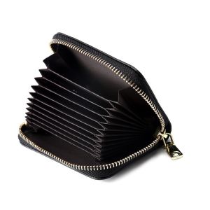 Convenient Multi-Slot Zipper Genuine Cowhide Accordion Pickup Bag with RFID