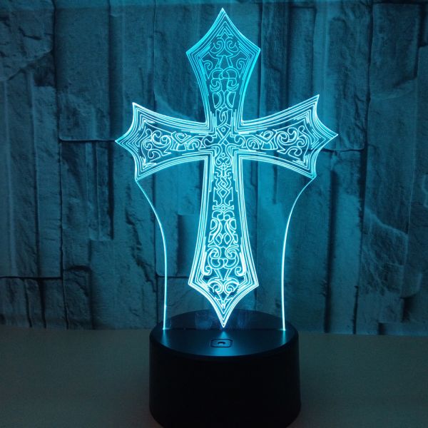 custom oem Islam Christian religion Cross 3D Night Light Touch Remote table lamp child gift