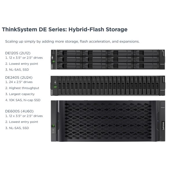 Lenovo Storage DE120S 2u12/DE240S 2u24/DE600S 4u60 storage ThinkSystem DE-Series Hybird-Flash