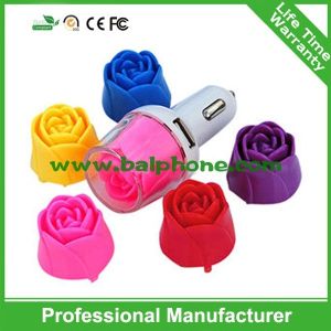 Dual car usb charger with rose lighting . 2 USB car charger with rose indicator