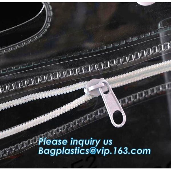 Polyester with PVC bottom material zip slider makeup pocket, friendly travel travel pvc cosmetic bag, Non-toxic odorless