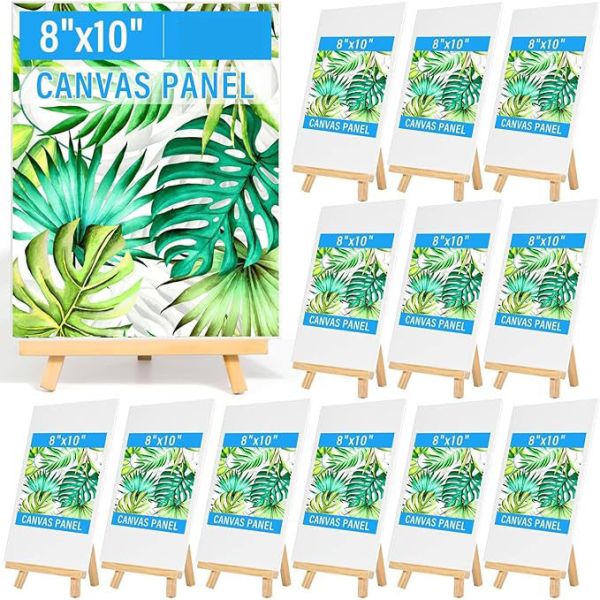 8 X 10 Inch Art Canvas Painting Kits With Wooden Easels Stands For Group