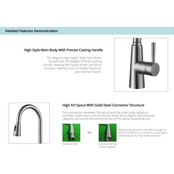 CUPC Ceramic Cartridge Single Handle Pull Down Kitchen Faucet Movable sprayer IPX5