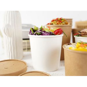 ISO9001 Thicken Paper Beverage Biodegradable Soup Cups 400ml With Lid