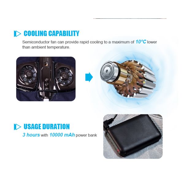 Polyester/Cotton Shell Outdoor Cooling Vest Jacket with Semiconductor Device Cooling Fan