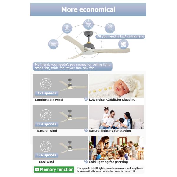 Pure Copper Motor LED Ceiling Fan with Remote Control and App Control Modern Design
