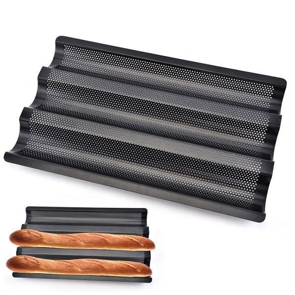 RK Bakeware China Foodservice 5 Slots Perforated Aluminium Baguette Baking Tray / French Bread Pan