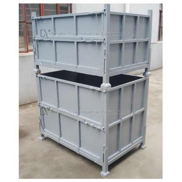 Silver Side Cover Stacking Rack System , Industrial Steel Folding Plastic Turnover Box